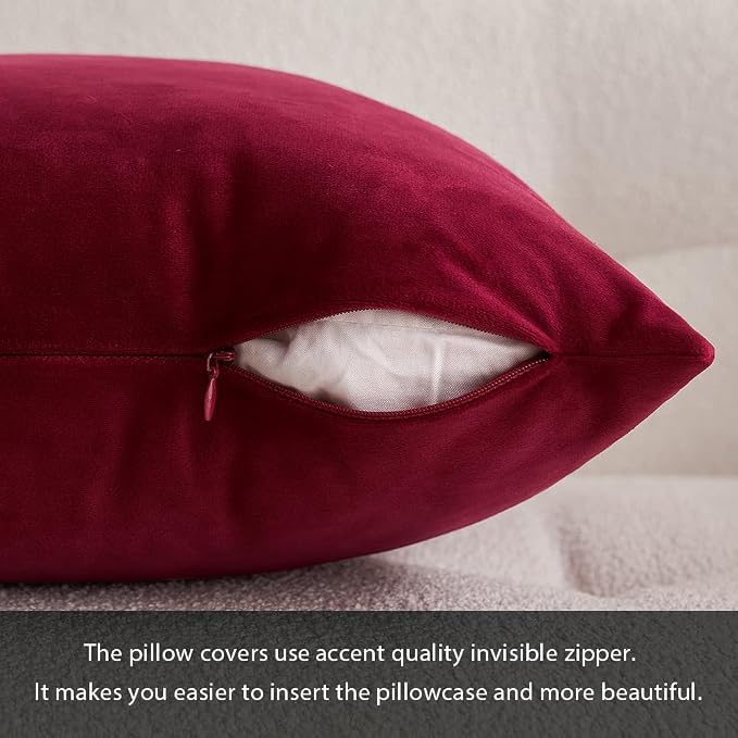MIULEE Velvet Throw Pillow Covers 16x16 Inch Pack of 2 Wine Red | Soft Solid Small Decorative Pillow Covers, Modern Luxury Home Decor, for Couch Chair Sofa Bedroom Livingroom Car