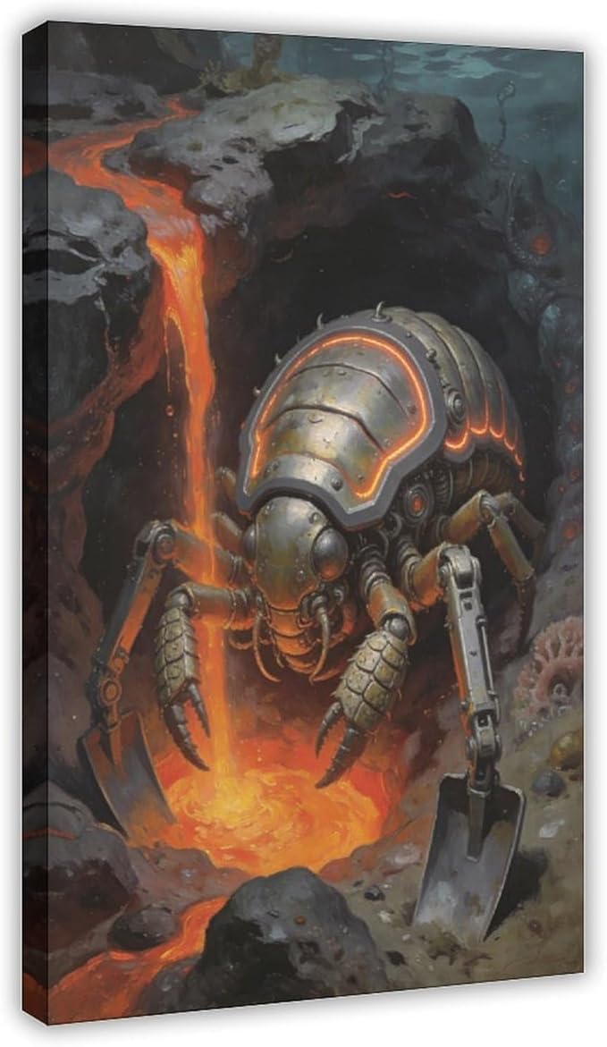 Framed Steampunk Mechanical Trilobite Wall Art - Volcanic Underwater Retro Poster for Garage Apartment Decor 16x24inch(40x60cm)