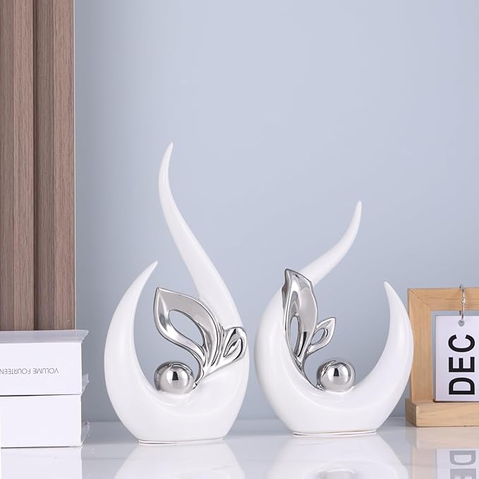 XMGZQ White and Silver Ceramic Statues for Home Décor Accents,Abstract Art Mid Century Modern Decor,Elegante Centerpiece Table Decorations,Sculpture for Entryway,Tv Stand,Mantel,Coffee Table