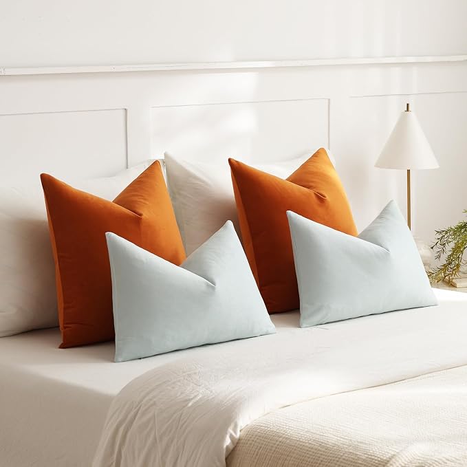 Throw Pillow Covers 18x18 Orange: Pack of 2 Cozy Soft Velvet Square Modern Luxury Decorative Throw Pillow Cases for Sofa Couch Living Room Bed Home Decor