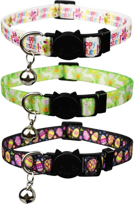 3 Pack Easter Cat Collar with Bell Breakaway Adjustable