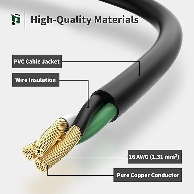 PLUGTUL Outdoor Extension Cord 15 FT Waterproof, 16/3 Gauge Black Heavy Duty 3 Prong Extension Cord, 13A 1625W SJTW, ETL Listed, Great for Garden and Home