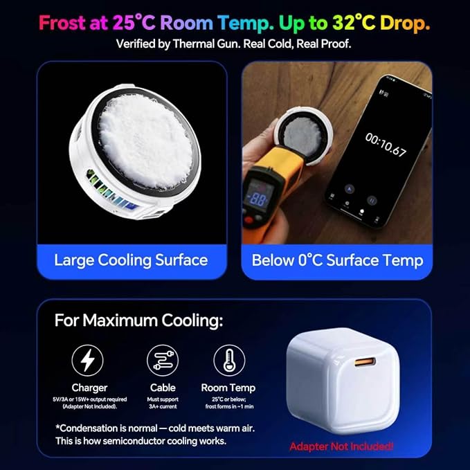 Basics RGB Magnetic Phone Cooler, Low Noise USB Gaming Cooling Fan, Magnetic Ring & Clip Compatible with iPhone/Andriod Phone