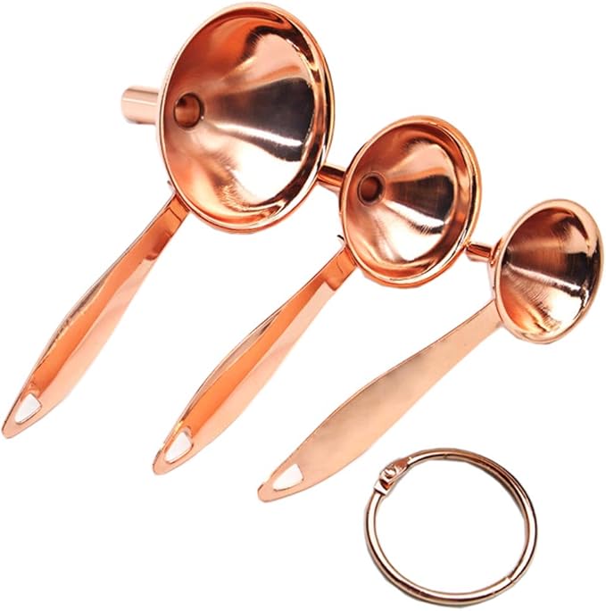 Set of 3 Stainless Steel Funnels with Long Handles Filling Funnel Kitchen Funnels Use for Transferring Oils Liquid Dry Ingredients Powder, Rose-Gold
