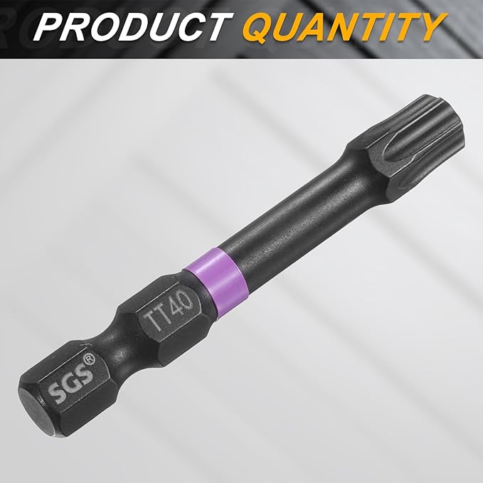 HARFINGTON TT40 Torx Head Impact Screwdriver Bits 1/4" Hex Shank 2" (50mm) Long Magnetic Tamper Proof 6 Point Star Screw Driver Drill Bits Phosphate S2 Steel Power Tools with Hole