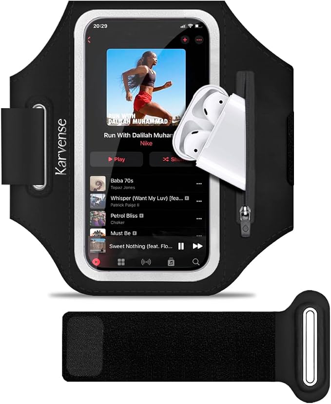 Phone Holder for Running w/Earphone Bag, Karvense Phone Arm Bands for Running&Gym& &Workout&Jogging, Cell Phone Armband for iPhone 17 Pro/17/16 Pro/16/15/15 Pro/14, Samsung Galaxy, etc-6.3''