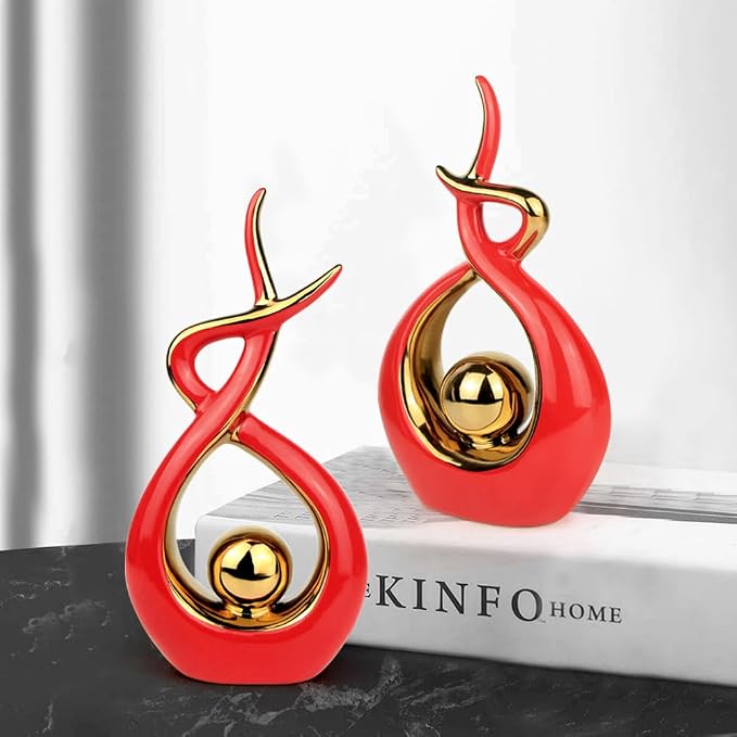 Norrclp Home Decor Modern Abstract Art Ceramic Statue Table Decorations for Dining Room Living Room Office Centerpiece (Red and Gold, Small)