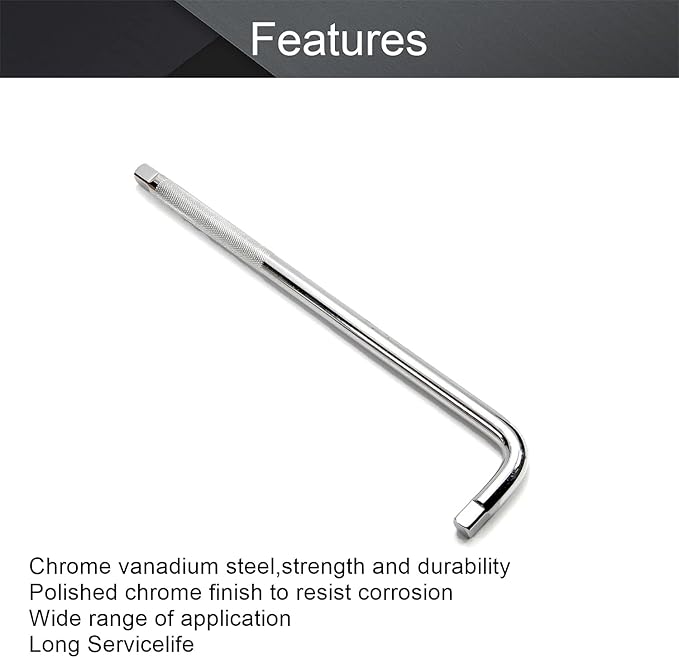 Utoolmart Socket Breaker, 1/2-inch Drive Socket Slide Extension Bar, 350mm L Shape Extension Bar Wrench, CR-V, Sliver, 1 Pcs