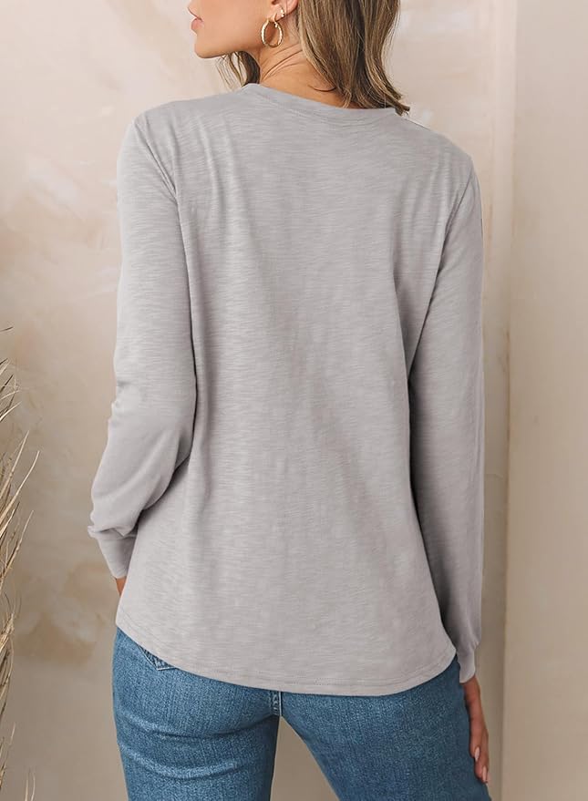 EVALESS Womens Crewneck Long Sleeve Tops Casual Polka Dots Tops Fall 2026 Tshirts Shirts