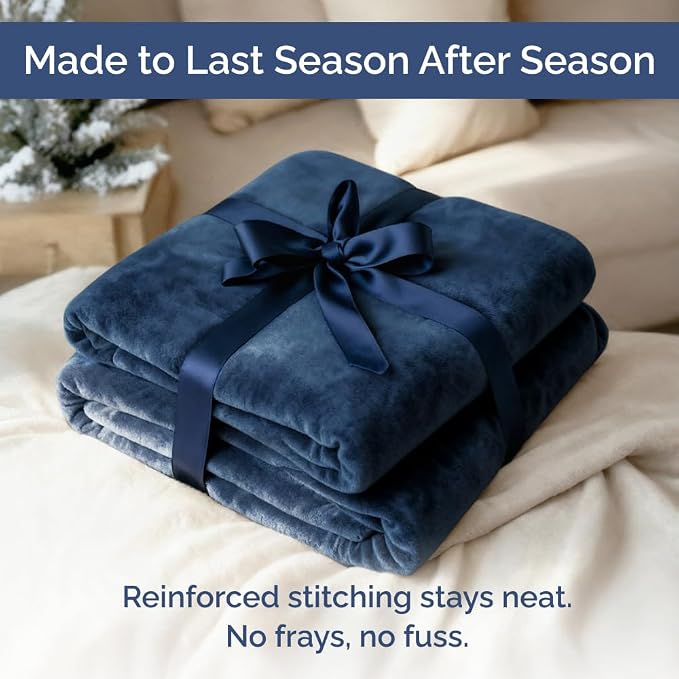 Ultra Soft Fleece Throw Blanket - College Dorm Room Essentials - Navy | Flannel Fleece, Thick, Warm & Breathable, All Season Cozy, Anti-Static, Microplush, Lightweight for Couch, Bed & Dorm Bedding