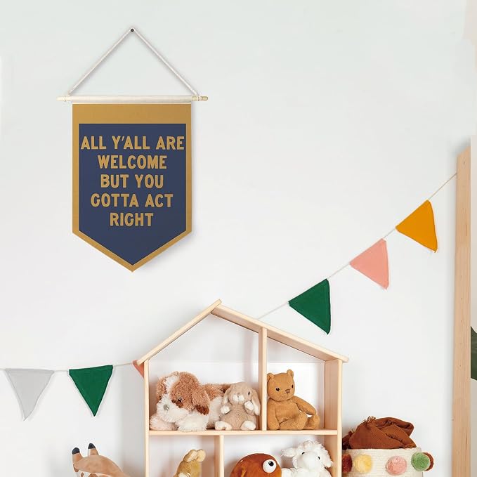 Qpenm All Are Welcome Hanging Wall Canvas Banner,Welcome Hanging Pennant Flag Prints,Funny Posters & Prints,Classroom Home Entryway Living Room Office Decor
