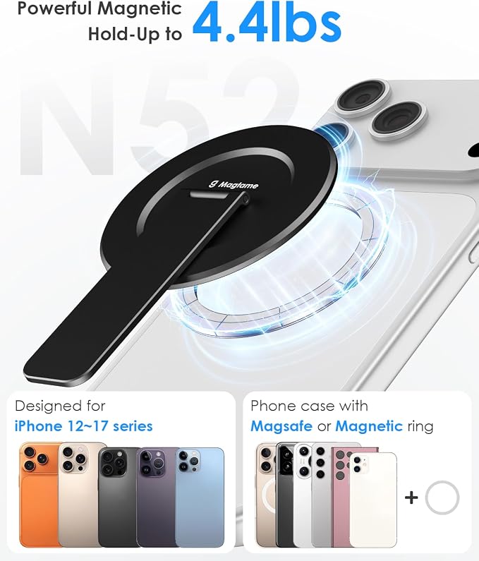 Magnetic Phone Stand for Magsafe, Ultra-Slim Snap-on Phone Holder Kickstand,180�� Adjustable Angle Damping Design Cellphone Grip, Black