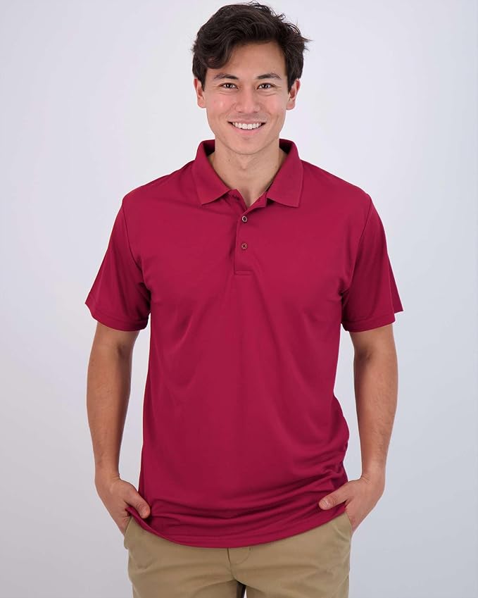 Real Essentials 3 Pack: Men's Quick-Dry Short Sleeve Athletic Performance Polo Shirt (Available in Big & Tall)