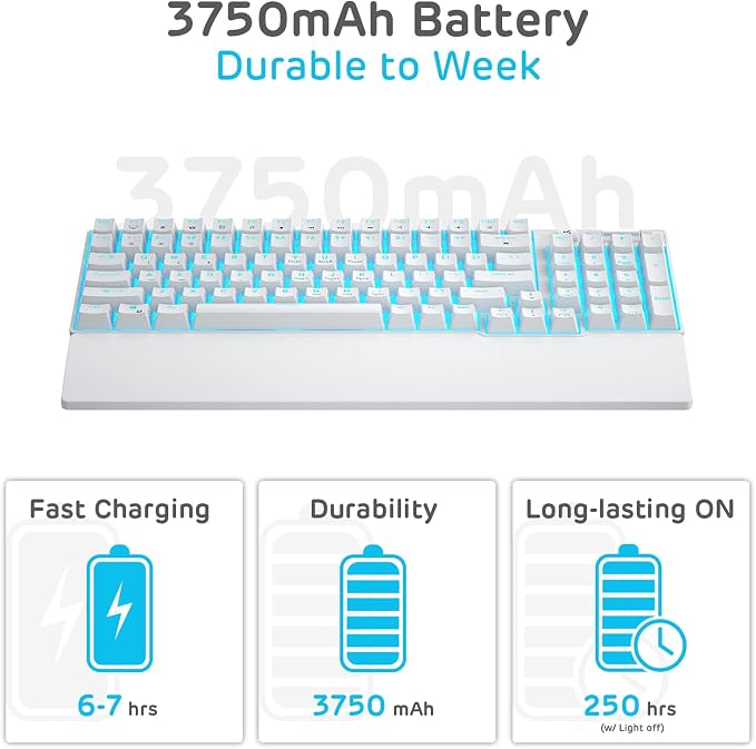 RK ROYAL KLUDGE RK96 Wireless Mechanical Keyboard with Magnetic Wrist Rest | 96 Keys Hot Swappable Wireless Gaming Keyboard with Software, Triple Mode BT5.0/2.4G/USB-C, Blue Backlight, Custom Switch