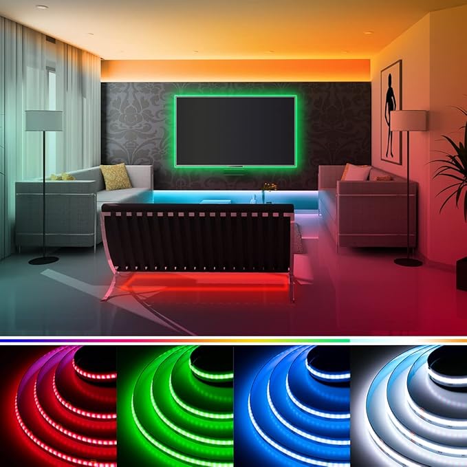 BTF-LIGHTING FCOB COB LED Strip RGBW 6500K 896LED/m 9.8FT DC24V Color Changing Flexible High Density Uniform Light 12mm Width for Home Indoor Decoration(No Adapter or Controller)