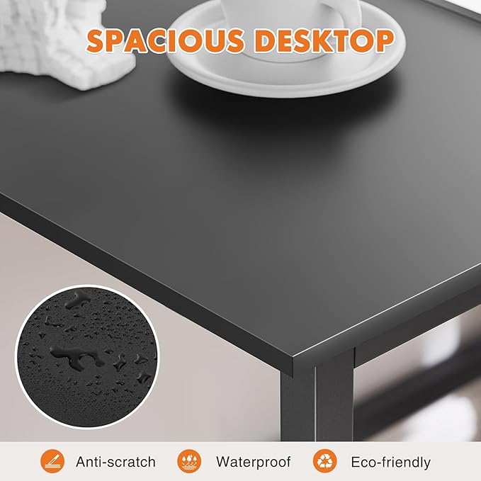 Sweetcrispy Small Computer Desk, 44" Office Writing Desk with Metal Frame & Wooden Tabletop, X-Shaped Reinforcement, Student Study Workstation for Home Bedroom, Black