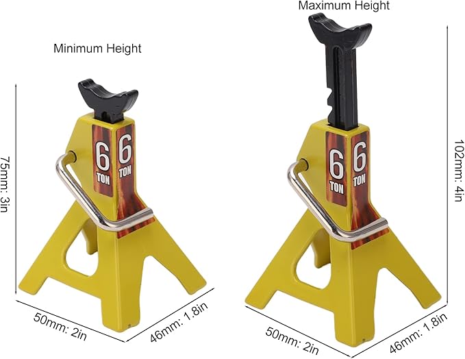 Simulation Jack Stand 75mm~102mm Adjustable Height RC Jack Stand Climbing Car Simulation Decorative Accessory Mini Lifting Jack for SCX10 D90 1/10 RC Car(Yellow)