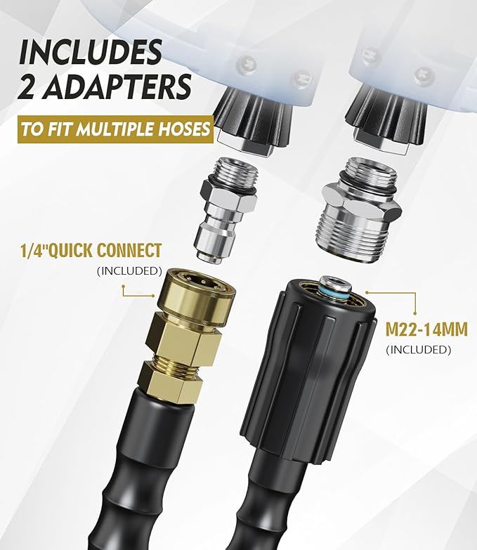 Pressure Washer Gun and Hose Kit, 4800PSI Flexible & Kink-Resistant - Steel Braided & Durable High Power Washer Hose 25 FT with 3/8" Swivel Quick Connector and M22 14mm Adapters & 5 Nozzles