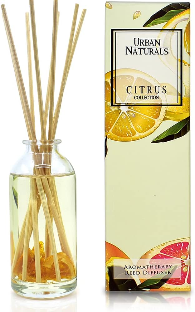 Urban Naturals Citrus Bliss Mandarin Orange & Grapefruit Essential Oil Reed Diffuser w/Real Orange! | Fresh Home Fragrance