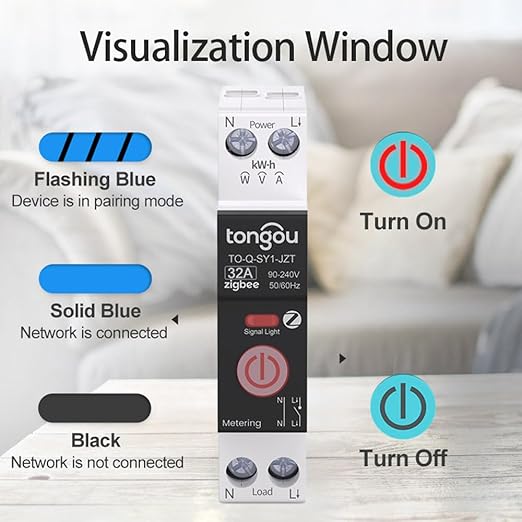 ZigBee DIY Smart Switch 32A| DIN Rail Switch| 1P+N 90-240VAC| Real-time Power Monitoring| Remote Control and Set Timer for Home Automation| Support Tuya/Smart Life| Voice Control| FCC Certified