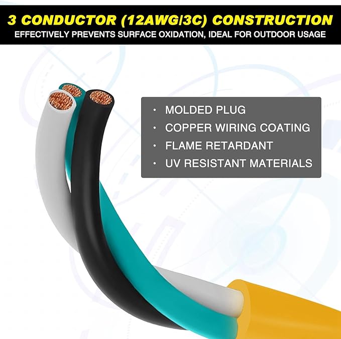 Kanayu 20 FT NEMA 5-20 Extension Cord, 5-20P Male Plug to 5-20/5-15R Female Receptacle, 20 Amp T-Blade Outlet Extension Power Cord with Indicator Light, 12 AWG, ETL Listed