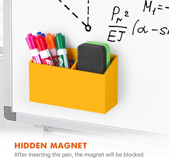 BEYGORM Magnetic Dry Erase Marker Holder for Whiteboard & Refrigerator | Non-slip Acrylic Pen Holder for Classroom, Fridge Magnet, Locker Organizer Accessories, Teacher & School Supplies(Orange)