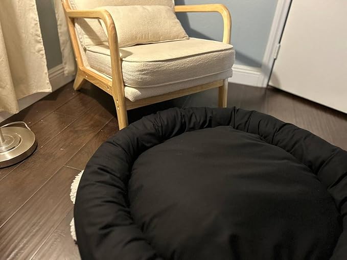 Organic Cotton Canvas Dog Bed: Removable Cover, Natural Fill - Made in USA (Black, X Small 18" x 6" inches)