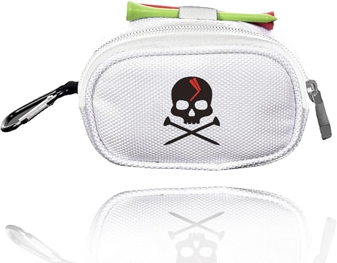 Skull Golf Ball Pouch Golf Tee Organizer Bag Golf Accessory Holder Waist Belt Polyester Key Storage Marker Component Pocket Zipper Hook Durable Sports Small Black Gift for Dad Men Women