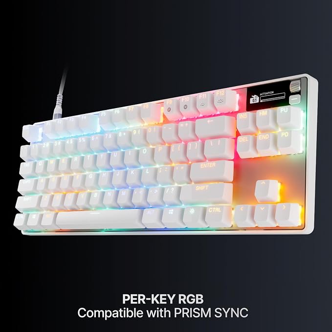 SteelSeries Apex Pro TKL Gen 3 Gaming Keyboard - OmniPoint 3.0 Analog Magnetic Switches, Quickset Auto-Presets (Rapid Trigger, Rapid Tap/SOCD, Protection Mode), OLED, RGB, PBT Keycaps, USB-C, White