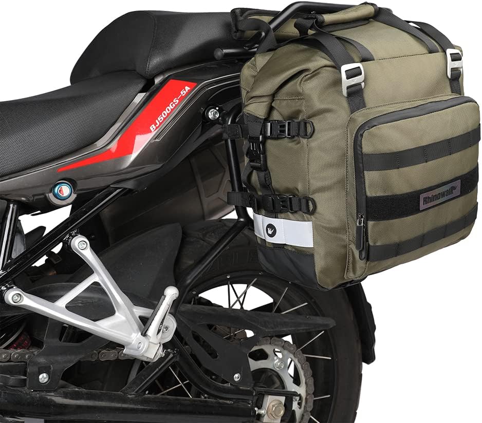 Rhinowalk Motorcycle Saddlebag Waterproof Motor Luggage Pack Quick Release Motorbike Side Bag 20L Fits Most Adventure and Sports Bike Motorcycle Racks(Green, 1 Pack)