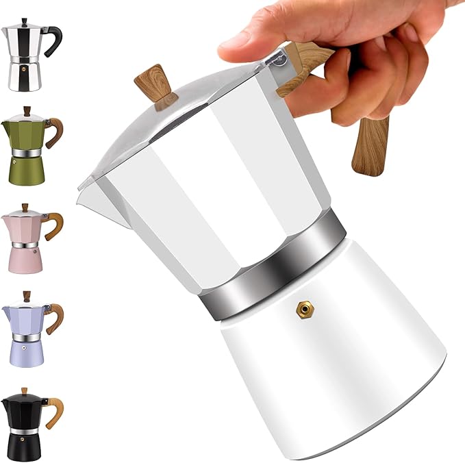 9 Cup Aluminum Moka Pot Classic Stovetop Espresso Coffee Maker 450ml 15oz Coffeemaker Percolator Mocha Express Preferred Cafe Makers for Italian and Cuban Café Brewing White