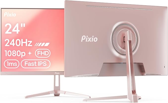 Pixio PX249 Wave Pink Rose Gold 24 inch 240Hz Refresh Rate FHD 1080p Resolution Fast IPS Panel 1ms GTG Response Time Built-in Speakers Gaming Monitor with Adaptive Sync