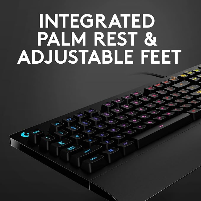 Logitech G213 Prodigy Wired RGB Gaming Keyboard - Black | Mech-Dome Keys, Palm Rest, Adjustable Feet, Media Controls, LIGHTSYNC RGB, USB, Compatible with Windows