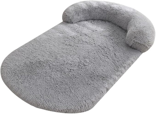 Calming Dog Bed - Fluffy Plush Mat with Removable Washable Cover | Furniture Protector for Large Dogs & Cats(Grey,21.65X15.75X4.33in)
