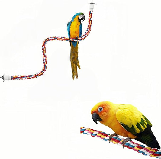 Bird Rope Perches, Parrot Toys, Bungee Rope Perches for Parrots, Cockatiels, Parakeets, Budgie Cages Comfy Birds (Metal Nut) - 31.5 inches