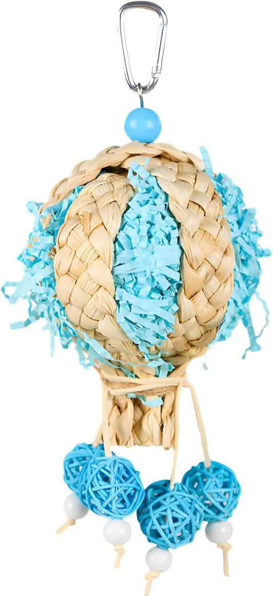 Bird Foraging Shredder Hanging Rope Perch With Bell - Parrot Swing Climbing Standing Toy - Cage Accessories for Parakeet, Conure, Cockatiel, Budgies, Lovebird - Blue, 1 Pack