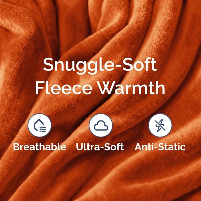 Fleece Blanket Throw XL - Ultra-Soft Flannel Fleece Blanket - Burnt Orange | Soft, Warm, Outdoor Picnic Blanket for Camping, Travel, Lightweight, Cozy, Anti-Static, Home Decor Gifts for Men & Women