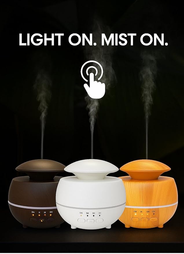 2-in-1 Air Humidifier & Aroma Diffuser Home Fragrance Room Decor Essential Oil Diffuser Humidifiers for Bedroom LED Light Color Changing Car Air Freshener (White-1)