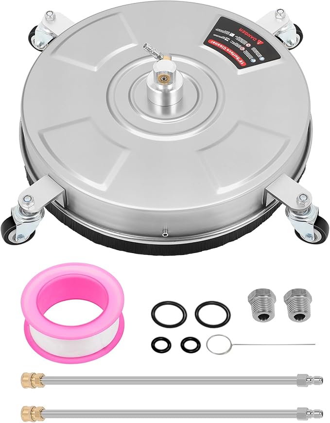 FAHKNS 15" Pressure Washer Surface Cleaner with 4 Wheels Stainless Steel Housing Power Washer Surface Cleaner with Replacement Nozzles & Extension Wands 4000PSI