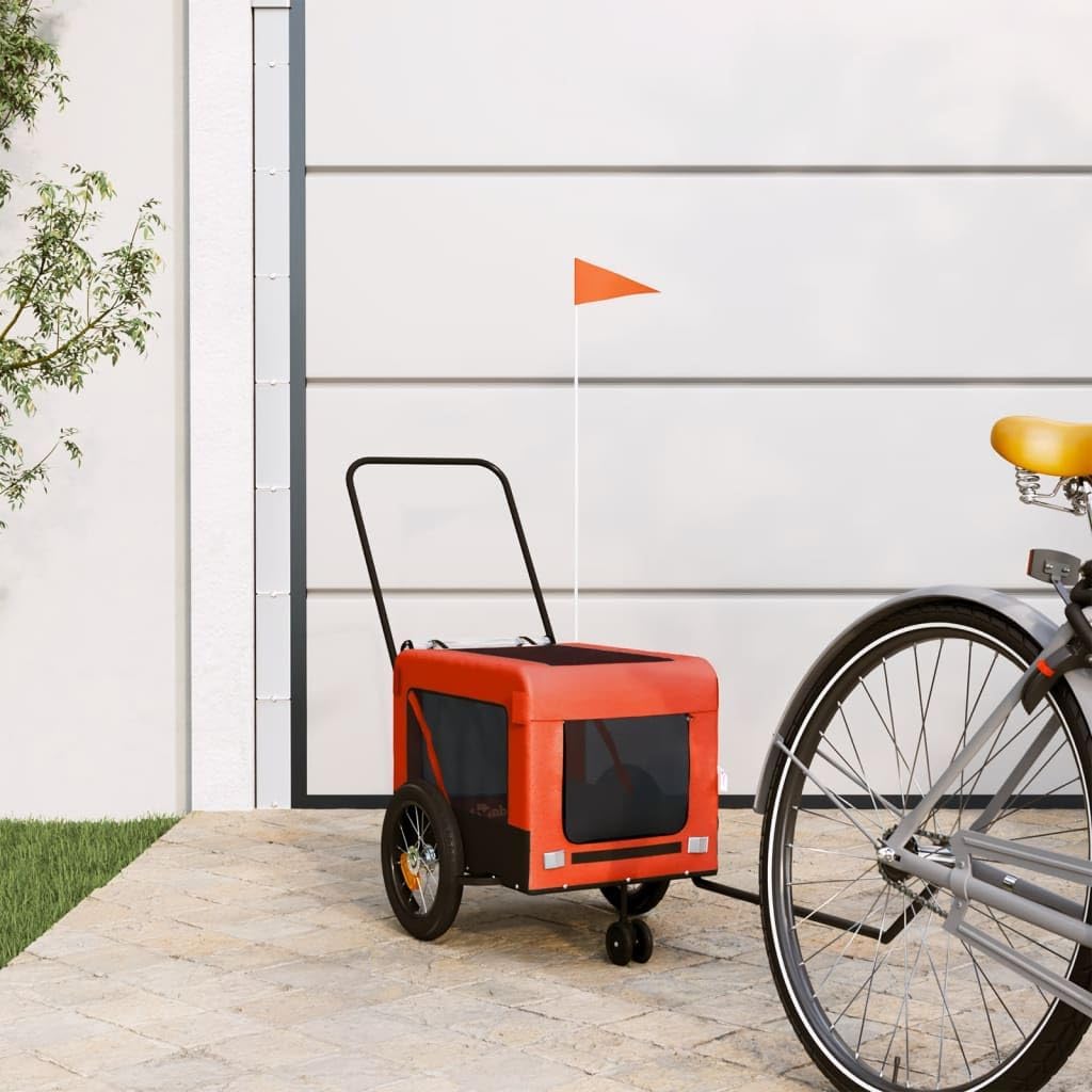 Tidyard Pet Bike Trailer Orange and Black Oxford Fabric and Iron Pet Bicycle Carrier, Animal Bike Stroller for Cat, Puppy, Dog, Outdoor, Travel Style C