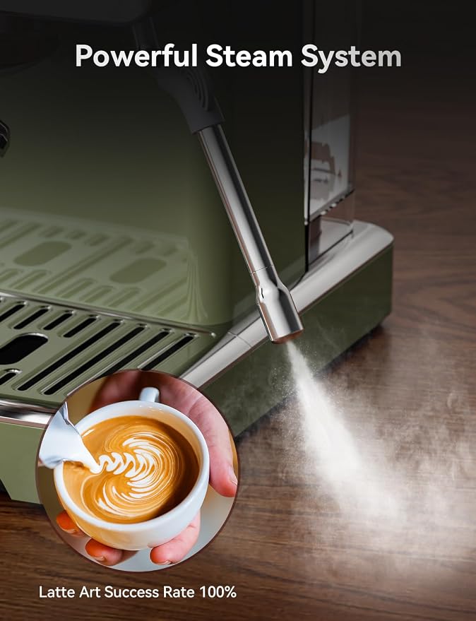 Neretva Professional Retro Espresso Machine with 58mm Portafilter, Green | Visible Pressure Gauge, Powerful Steam Wand, 15 Bar Stainless Steel Espresso Maker for home baristas to make latte cappuccino