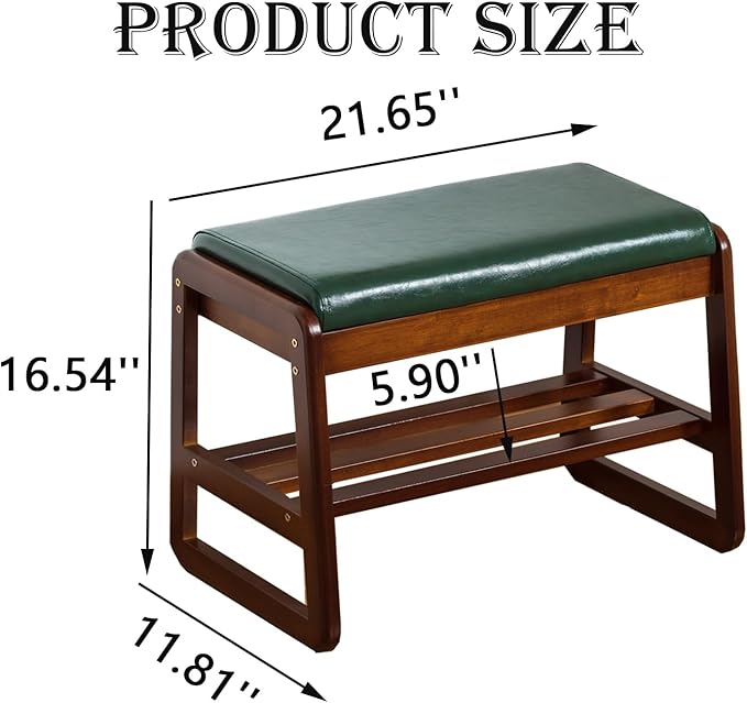 latifolia Shoe Rack Bench, Entryway Shoe Bench with Cushion, Flip-Open Storage Compartment, 2-Tier Shoe Organizer(Green,21.65''L)
