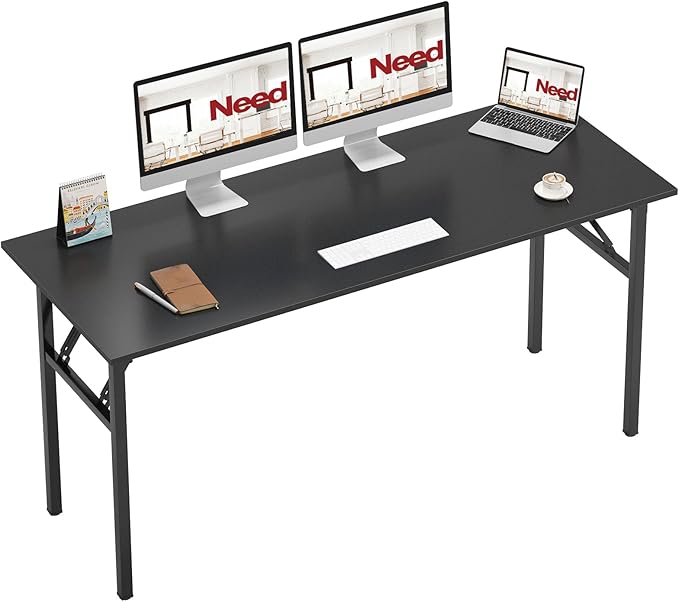 Need Home Office Desk - 62 Inches Large Computer Desk Sturdy Black Table Foldable Desk Gaming Computer Table No Assembly Required AC5CB 62inch | Black Frame Writing Gaming Work Table/Foldable Home Office Desk/Sewing Table, No Assembly Required
