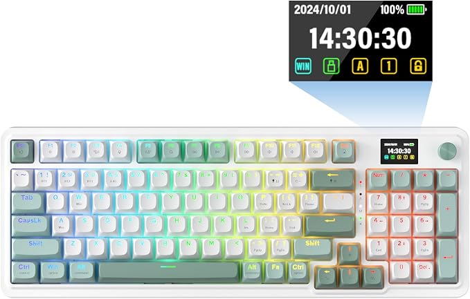 Redragon K719 PRO Wireless 95-Key Gasket Gaming Keyboard, TFT Screen & Knob | Easy-Control LED Info Display, 0-Delay Tri-Mode, Cushioned 5-Layer Noise Dampening for Creamy Thocky Sound, Practical 95 keys