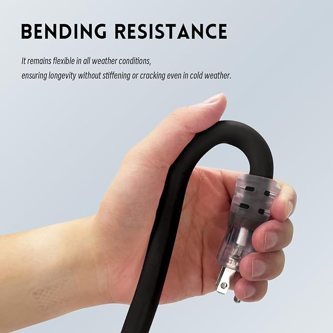 10 Gauge Heavy Duty Outdoor Extension Cord 25 FT, Waterproof Exterior Extension Cable with Lighted, 3 Prong Appliance Power Cord Outside, SJTW, 125 VAC, 15 Amp, 1875 Watts, Black