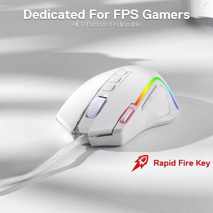 Redragon M612 Wired RGB Optical Gaming Mouse 8000 DPI Remapping Keys | Cable-Free 0 Delay, Redefine Keybinding Macro, Vibing Backlight, Ergonomic Grip Body Comfort