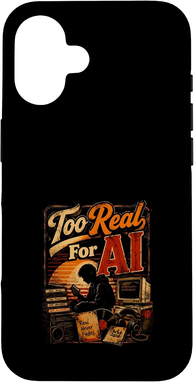 Too Real for AI - Authentic Music Lovers Case for iPhone 16
