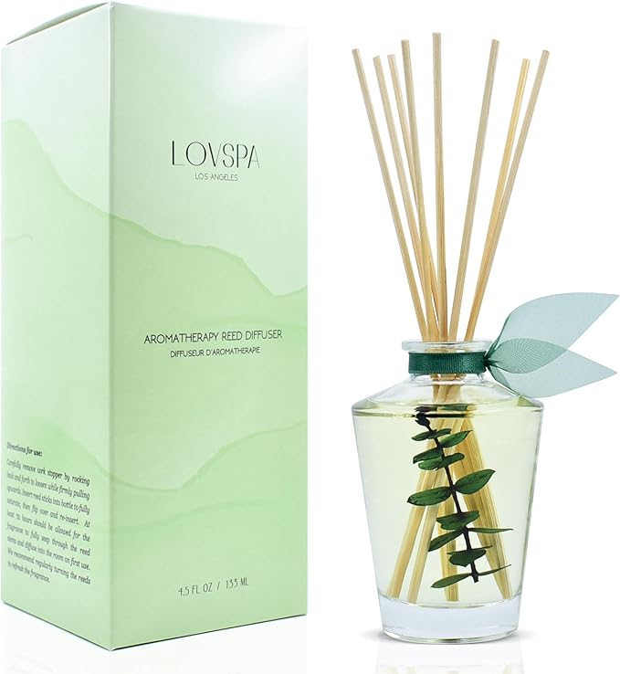 LOVSPA Reed Diffuser Set, Cleanse Eucalytpus Sage Scented Oil Diffuser with Sticks, Home Fragrance Accessories for Bathroom Shelf Decor, Aroma Diffusers for Home or Office Desk, USA Made