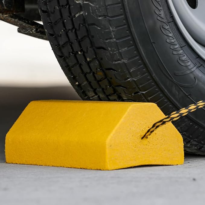 Buyers Products WC9642Y Yellow Small Wheel Chock Set, Lightweight Composite Construction, 32.75 Inch Rope, Ideal for Vehicle Maintenance and Storage, Aviation and Tractors