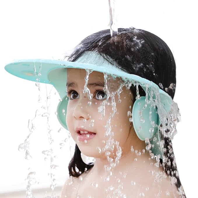 Shower Cap for Kids, Baby Shower Cap bath wash Shampoo rinser shield Hat Adjustable head hair Visor Protection Toddler and Children,Prevent water from entering eyes and ears(Blue)